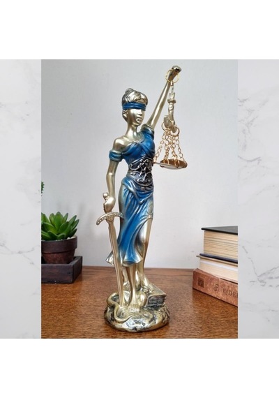 Themis Adalet Kadını Terazisi Heykeli Mavi Gold 24cm