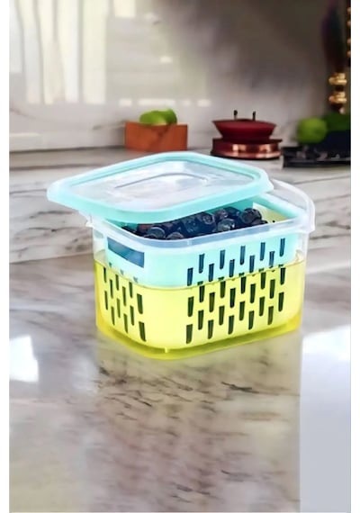 Royaleks AK511 Süzgeçli Yıkama Hazneli Turşu Zeytin Peynir Saklama Kabı 1.6 L