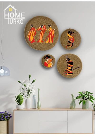 Tr 4'lü Takım Duvar Süsü, Duvar Tabağı, Jüt Dekor, Afrika, Bohem, Desepazaryeri Diğer