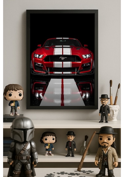 Ford Mustang Shelby Gt350 Siyah Ahşap Çerçeveli Poster, Dekoratif Araba Duvar Tablosu