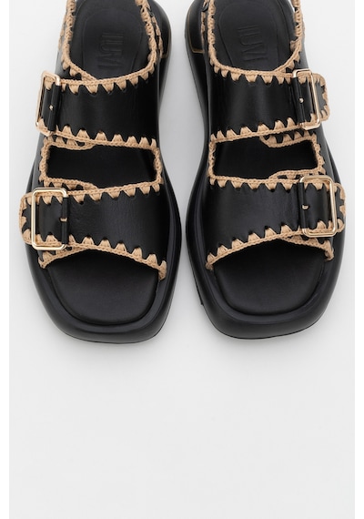 Luvishoes Douro Siyah Cilt Hakiki Deri İp Örme Detaylı Kadın Sandalet Siyah
