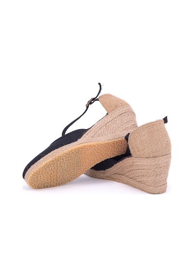 Star Tombis Gerçek Elişi Siyah Hasır Dolgu Topuk Keten Hasır Espadril Handmade Siyah