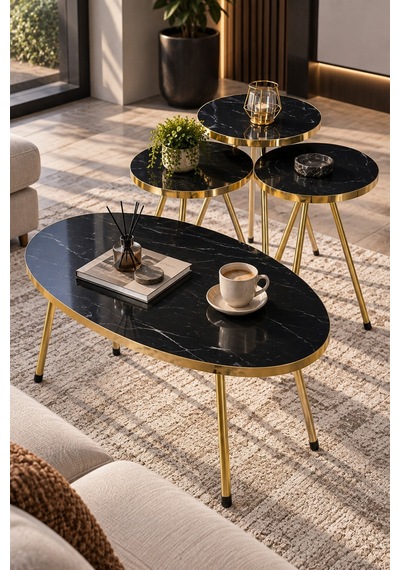 Sulorahome Elips Elips Orta Sehpa Ve Zigon Sehpa Seti Altın Metal Ayaklı Siyah - Altın Sulorahome Elips Elips Orta Sehpa Ve Zigon Sehpa Seti Altın Metal Ayaklı Siyah - Altın