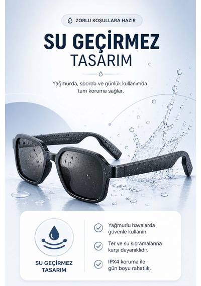 Akıllı Güneş Gözlüğü Yapay Zeka Sesli Asistan Uv400 Koruma Su Geçirmez Siyah
