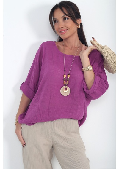By Saygı Kadın İtalyan Coton Oversize Bluz Mürdüm