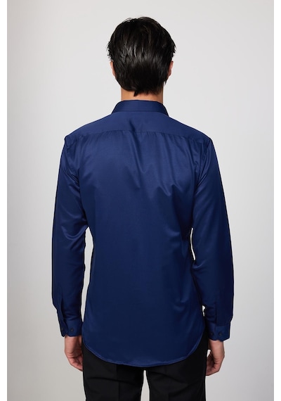 Tudors Modern Slim Fit Düz Saten Pamuklu Lacivert Erkek Gömlek-29475-lacivert Lacivert