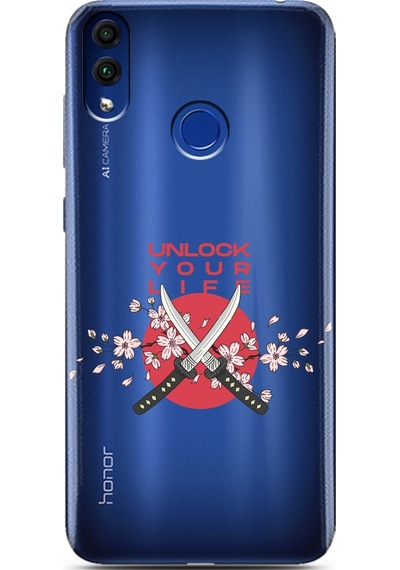 Honor 8c Sakura Dagger Tasarımlı Süper Şeffaf Telefon Kılıfı Çok Renkli