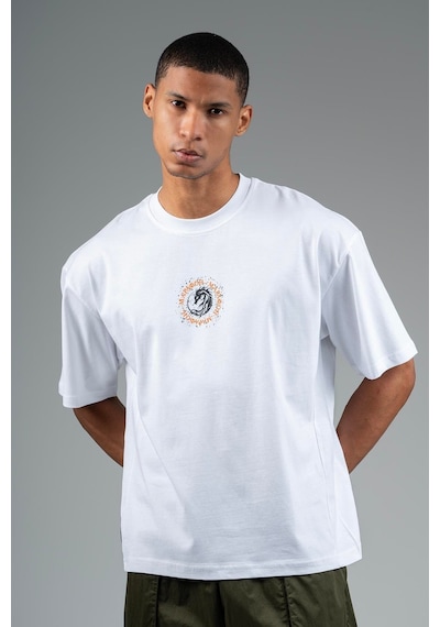 Maraton Sportswear Oversize Erkek Bisiklet Yaka Kısa Kol Basic Beyaz T-shirt 23242-beyaz