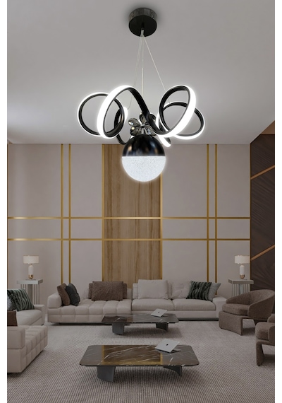 Kıvrım Tek Top Modern Oturma Ledli Avize - - Kumandalı / Gold Gold