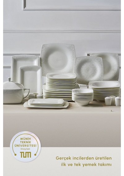 Karaca  Fine Pearl Helen 62 Parça 12 Kişilik İnci Kare Yemek Takımı