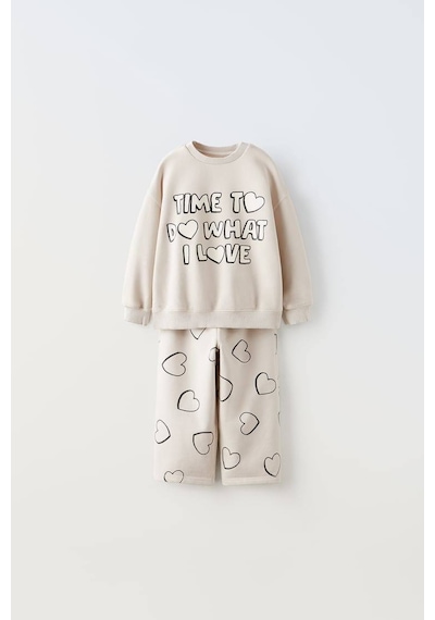 Kız Çocuk Slogan Yazı Detaylı Sweatshirt + Tayt Alt Üst Takım Taş