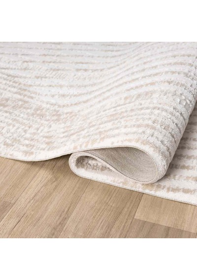 Bej Ton Sür Ton Kabartmalı Zikzak Çizgili Halı - Mk0558bjl
