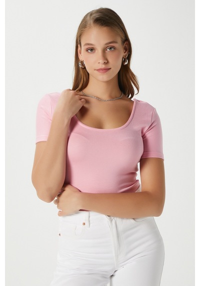 Ritnice Kadın Favor Lux Touch Yumuşak Doku U Yaka Pembe Bluz