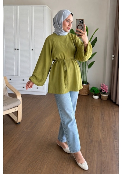 Unika Boutique Balon Kol Astarlı Tunik Yeşil