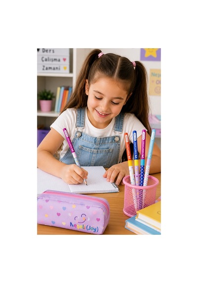Neşeli Joy Kurşun Kalem 4 Adet Faber Castell Yuvarlak Gövdeli Siyah Kurşun Kalem Yumuşak Yazım Kolay Tutuş Kaliteli Çok Renkli