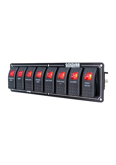 Goldsea Slim Switch Panel 8 Anahtar Sembollü Kırmızı Led 12/24V Kırmızı