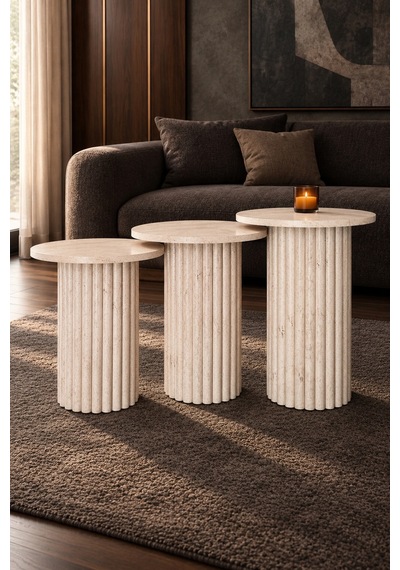 Soyasis Livia Bohem 3'lü Zigon Sehpa 40 Cm - Traverten-traverten