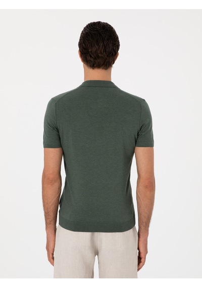 Koyu Yeşil Slim Fit Apaş Yaka Triko T-shirt