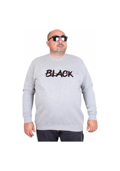 Moc Grande Mocgrande Erkek Büyük Beden Sıfır Yaka 3ip Sweat Black 24202 Grı Melanj Gri Melanj