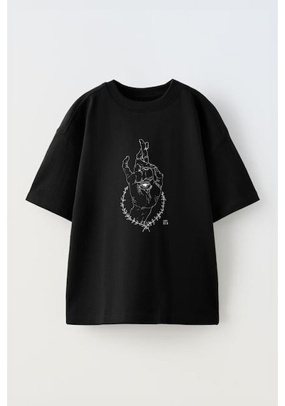 Thewert Unisex Hand Eyes Tasarım Baskılı Pamuk Sıyah Oversize T-shirt Siyah