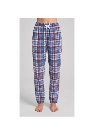Yasar Underwear Kadın Ekose Pijama Altı Lastikli Bel Kurdele Detaylı Rahat Kesim Mavi,bordo Mavi,bordo