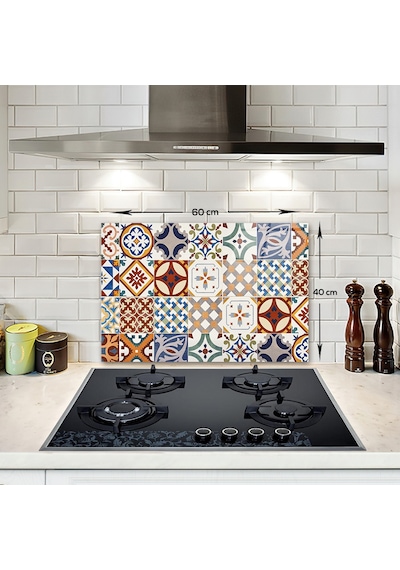 Decorita Çini Desen | Cam Ocak Arkası Koruyucu | 40cm x 60cm