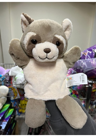 Peluş 25 Cm El Kuklası Kahverengi Rakun Kukla Çok Renkli