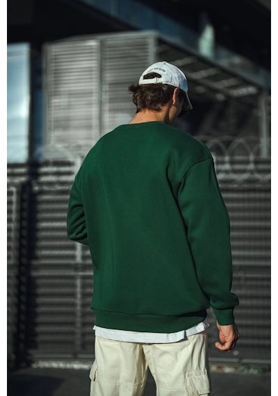 Novalisse Erkek Bisiklet Yaka 3 İplik Pamuklu Basic Sweatshirt - Haki Çoklu Renk