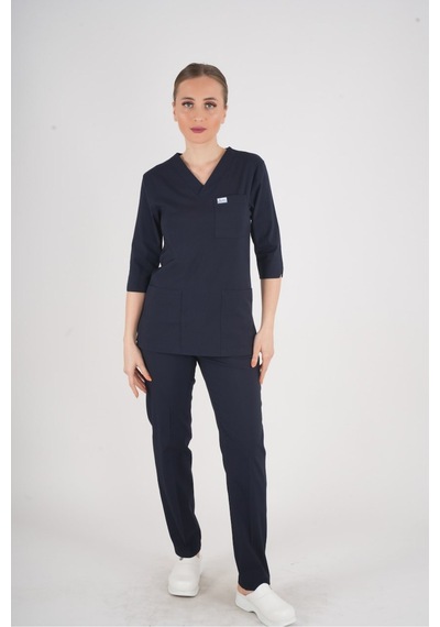 Unisex Lacivert Violet Model Scrubs Takım Doktor Hemşire Üniforması Lacivert Lacivert