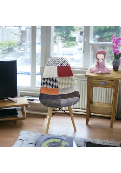 T.conept Renkli Patchwork Sandalye Ahşap Ayaklı
