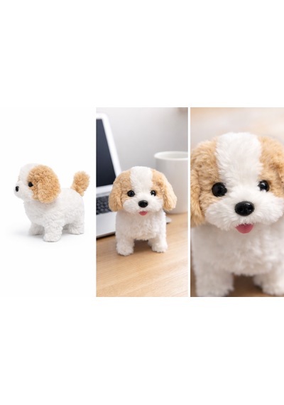 Pilli Yürüyen Peluş Köpek Oyuncak Sevimli Hareketli Peluş Köpek Bej - Beyaz