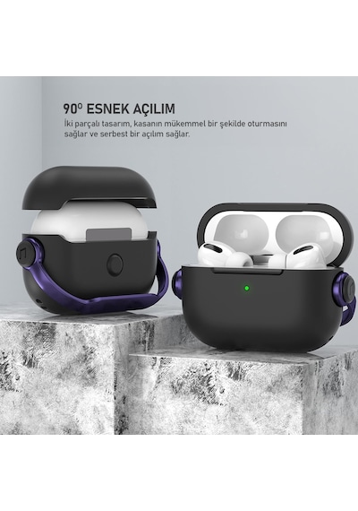 Airpods Pro 3. Nesil İle Uyumlu Djpods Sert Malzemeli Kilitli Kapak Askı Aparatlı Kılıf Siyah-siyah