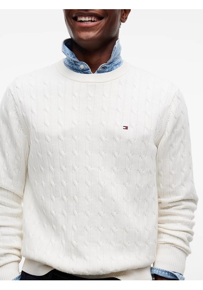 Tommy Hilfiger Erkek Classic Cable Crew Kazak Beyaz