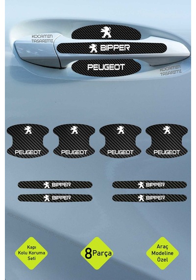 Dayanıklı Baskıya Sahip Peugeot Bipper Karbon Kapı İçi Koruma Folyo Seti 8 Parça Beyaz Yazılı Ürün