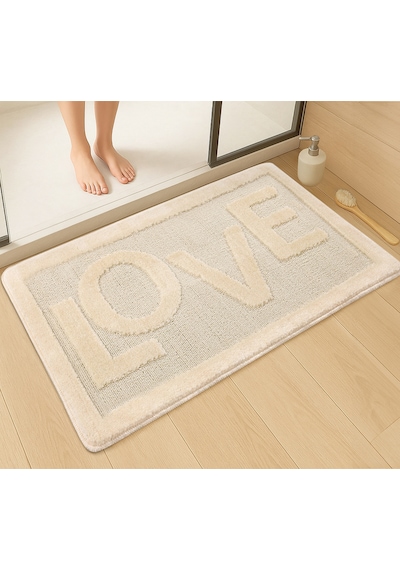 Doğal Kaymaz Taban Banyo Paspas Uzun Ömürlü Yumuşak Dokulu Su Emici Yıkanabilir Love 60x100 Krem