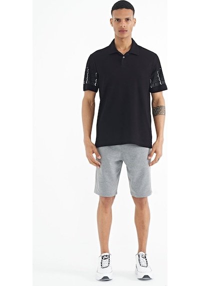 Tommylife Tommy Life Siyah Kol Baskı Detaylı Polo Yaka Standart Form Erkek T-shirt - 88240 Siyah