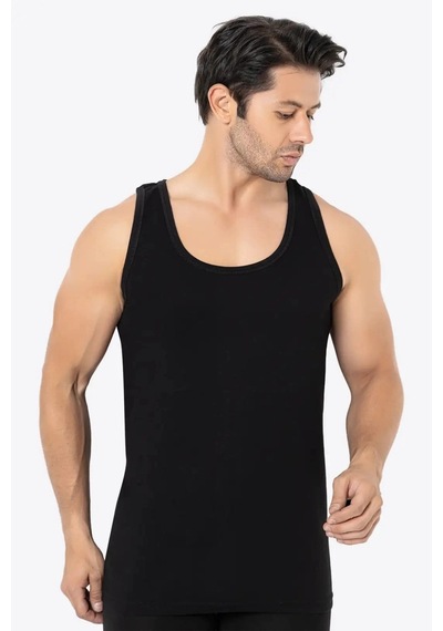 Carlburn Özel Üretim Erkek Siyah Bambu Atlet 2'li Paket Kalın Askılı Hediye Slim Fit