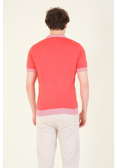 Giyim Dünyası Erkek Renkli Yaka Yarım Fermuarlı Polo Yaka Merserize T-shirt Mercan 001