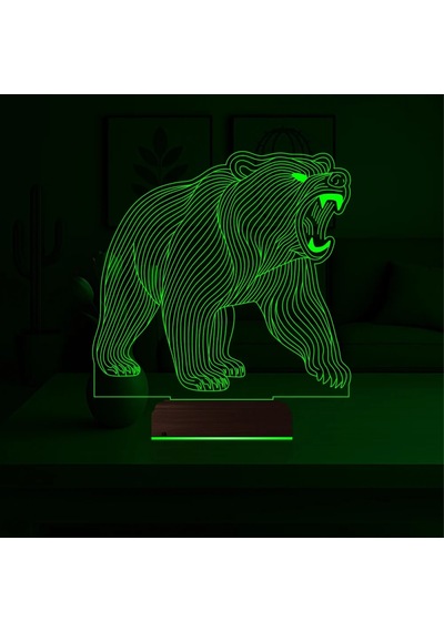 Luvivia Ayı Bear Tasarım 3d Lamba - Masa Gece Lambası Şeffaf