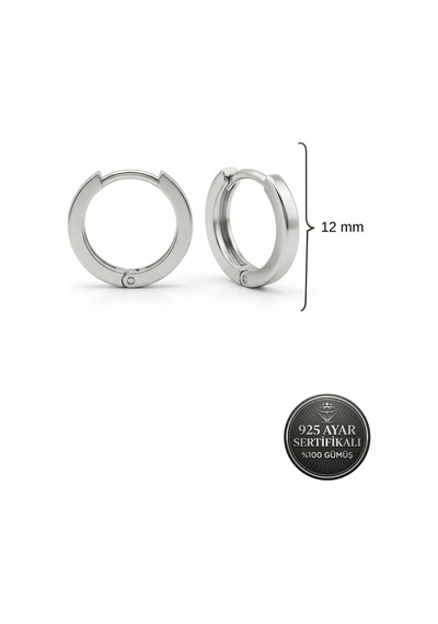 925 Ayar Gümüş Rodyum Kaplama Yuvarlak Unisex Halka Küpe - Çift 2x12mm