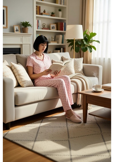 Benerly Kadın V Yaka Kısa Kol Çiçekli Pointel Örme Pijama Takımı Fonksiyo Pembe
