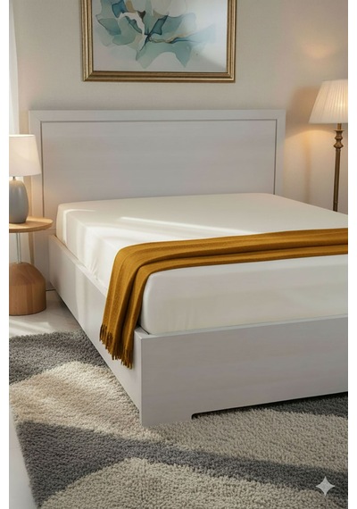 %100 Pamuk Ranforce Premium King Size Lastikli Çarşaf - Krem Krem