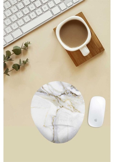 Beyaz Mermer Desenli Bilek Destekli Mouse Pad Mousepad