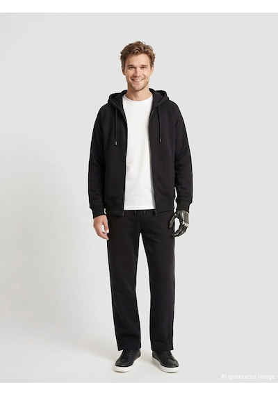 Lcw Limitless Siyah Kolay Giyilebilir Kolları Çıtçıtlı Erkek Fermuarlı Sweatshirt