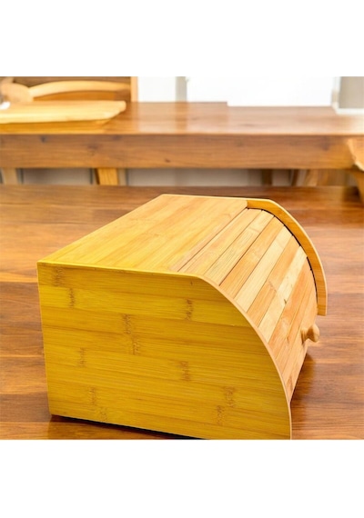 Makri Home Lüks Demonte Doğal Bambu Ekmeklik ,kayar Kapaklı Ekmek Sepeti Bambu