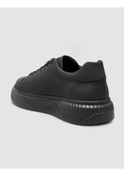 %100 Nubuk Deri Siyah Erkek Sneaker Siyah