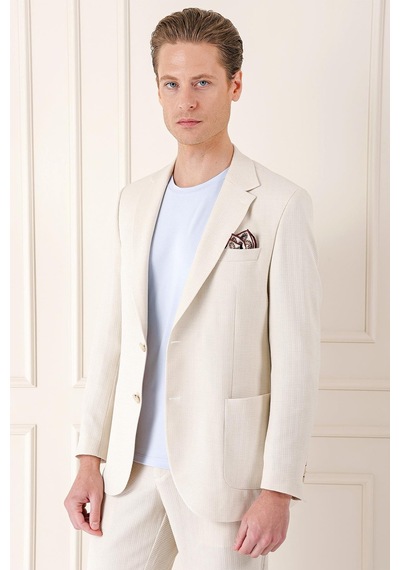 Efor Comfort Fit Çift Yırtmaç Balıksırtı Dokuma Pamuk Casual Bej Ceket C 672 Bej