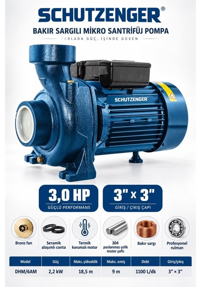 Bakır Sargı 3 Hp Mikro Santrifuj Sulama Pompası 3 Inç 9 Mt Emiş Su Pompası