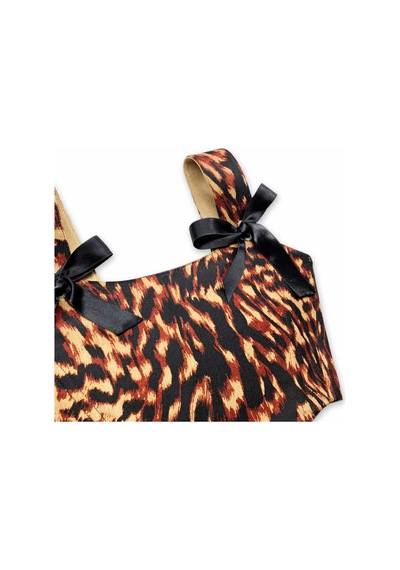 L'aura Corset Leopar Desenli Çift Taraflı Bayan Korse Büstiyer Kahverengi