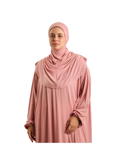Hürrem Bone Tek Parça Namaz Elbisesi Viskon Düz 2503 06 Pudra